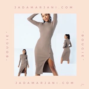 BROWN MIDI DRESS WITH SPLIT